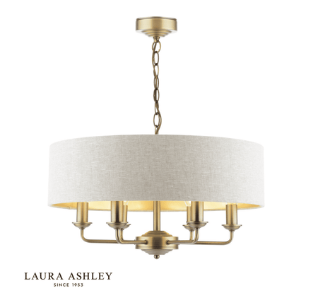 Laura Ashley Sorrento 6 Light Matt Antique Brass With Natural Shade