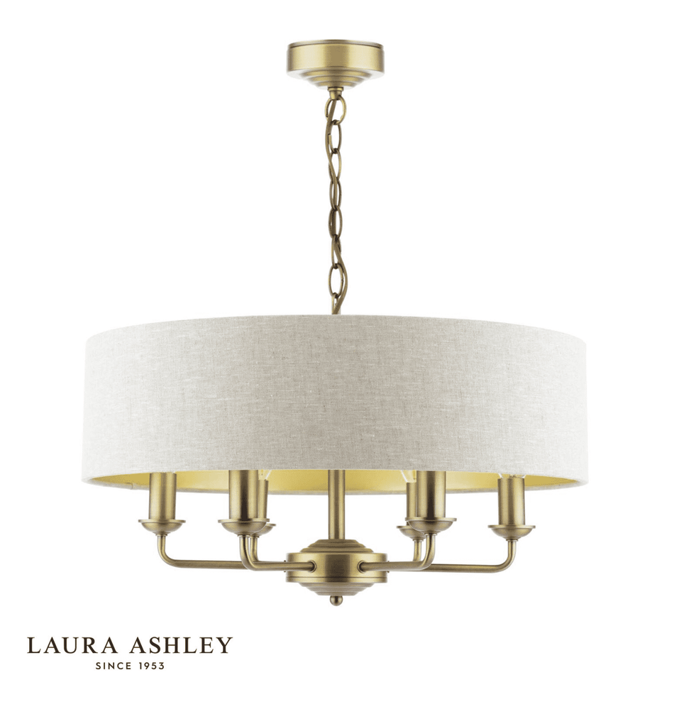 Laura Ashley Sorrento 6 Light Matt Antique Brass With Natural Shade
