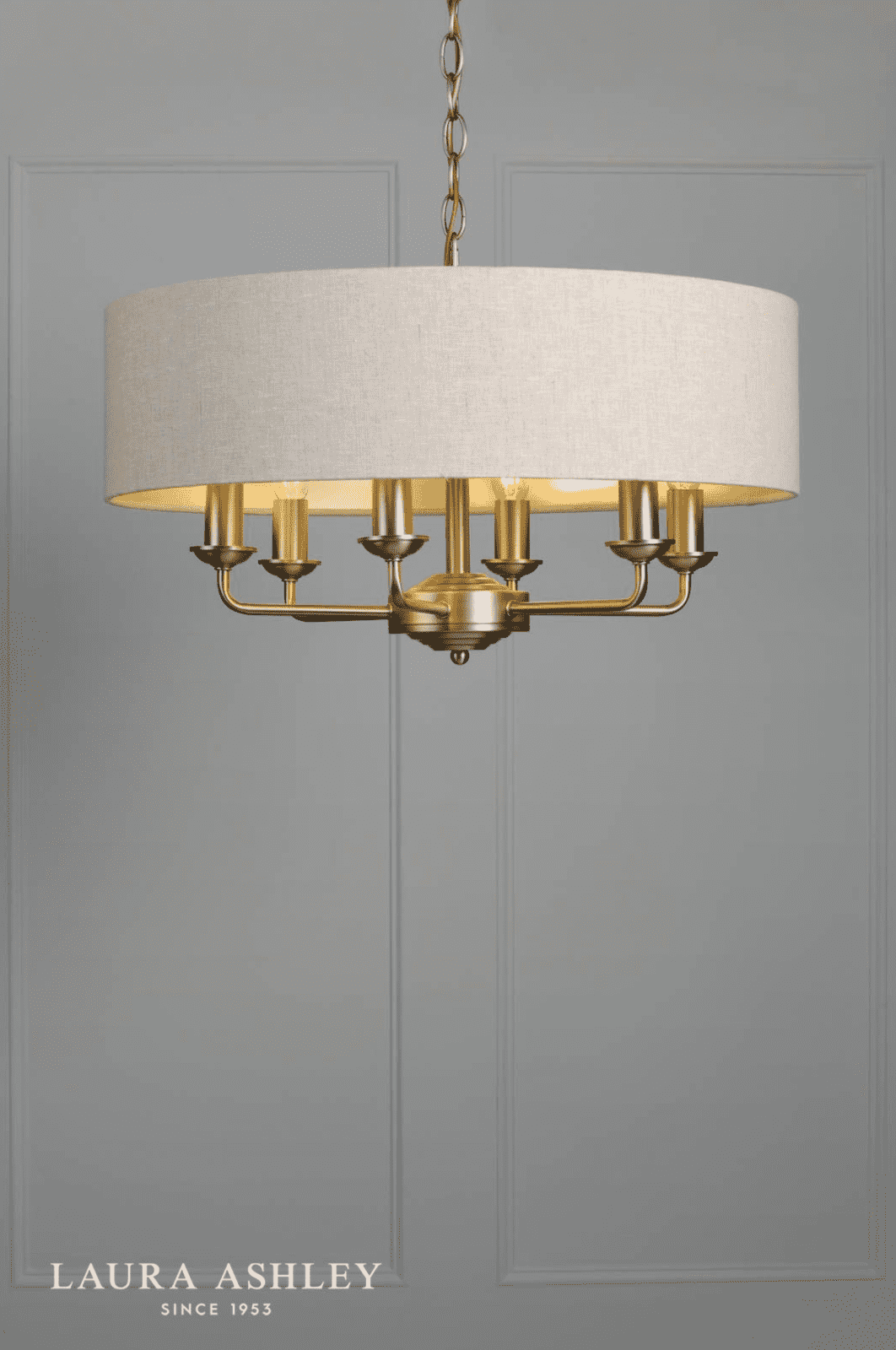 Laura Ashley Sorrento 6 Light Matt Antique Brass With Natural Shade