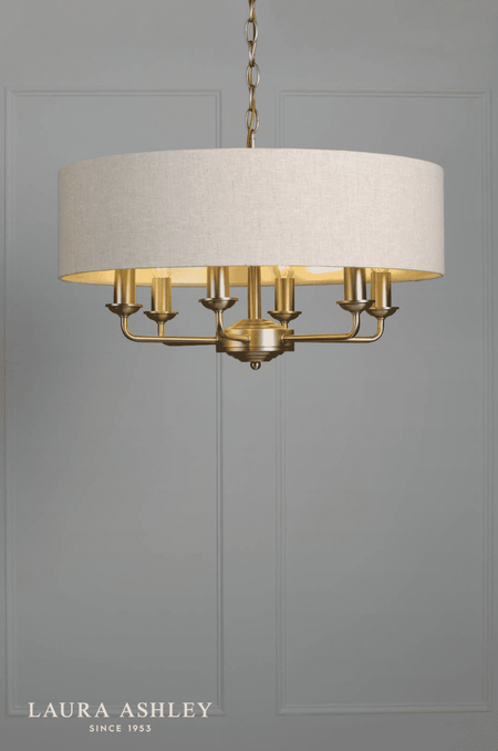 Laura Ashley Sorrento 6 Light Matt Antique Brass With Natural Shade