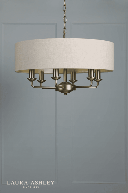 Laura Ashley Sorrento 6 Light Matt Antique Brass With Natural Shade