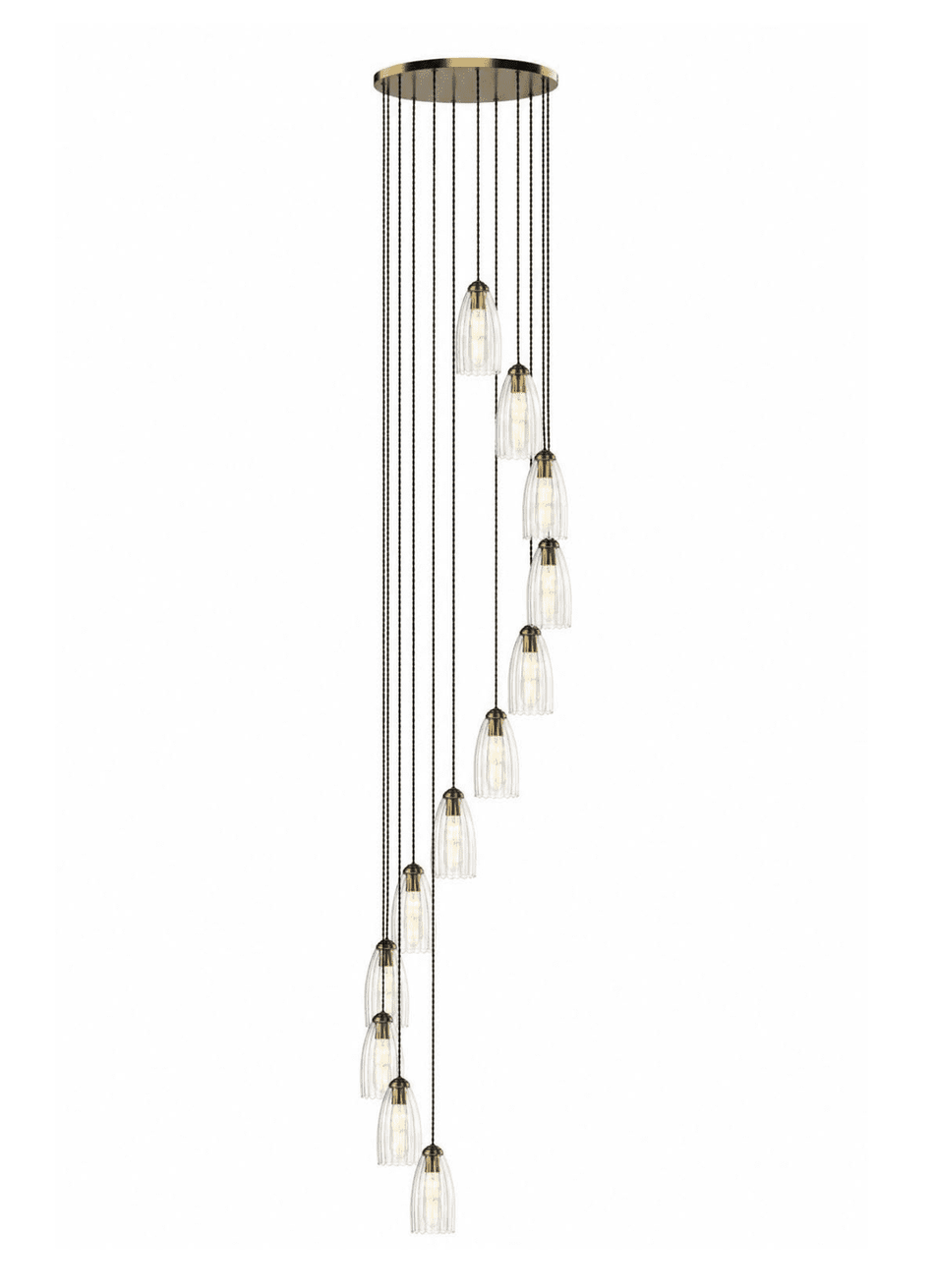 Valora 12 Light Cluster Pendant Antique Bronze and Ribbed Glass