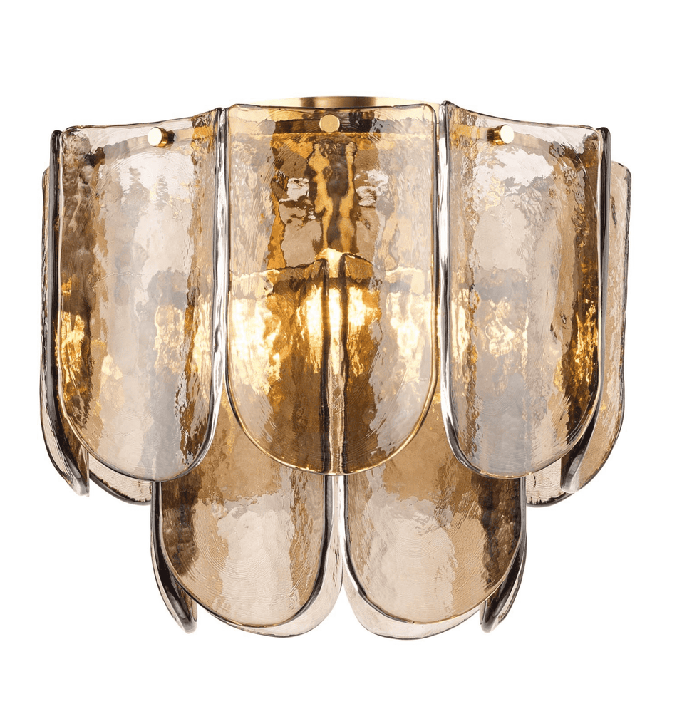 Anielle 3 Light Flush Natural Brass and Tea Smoked Glass
