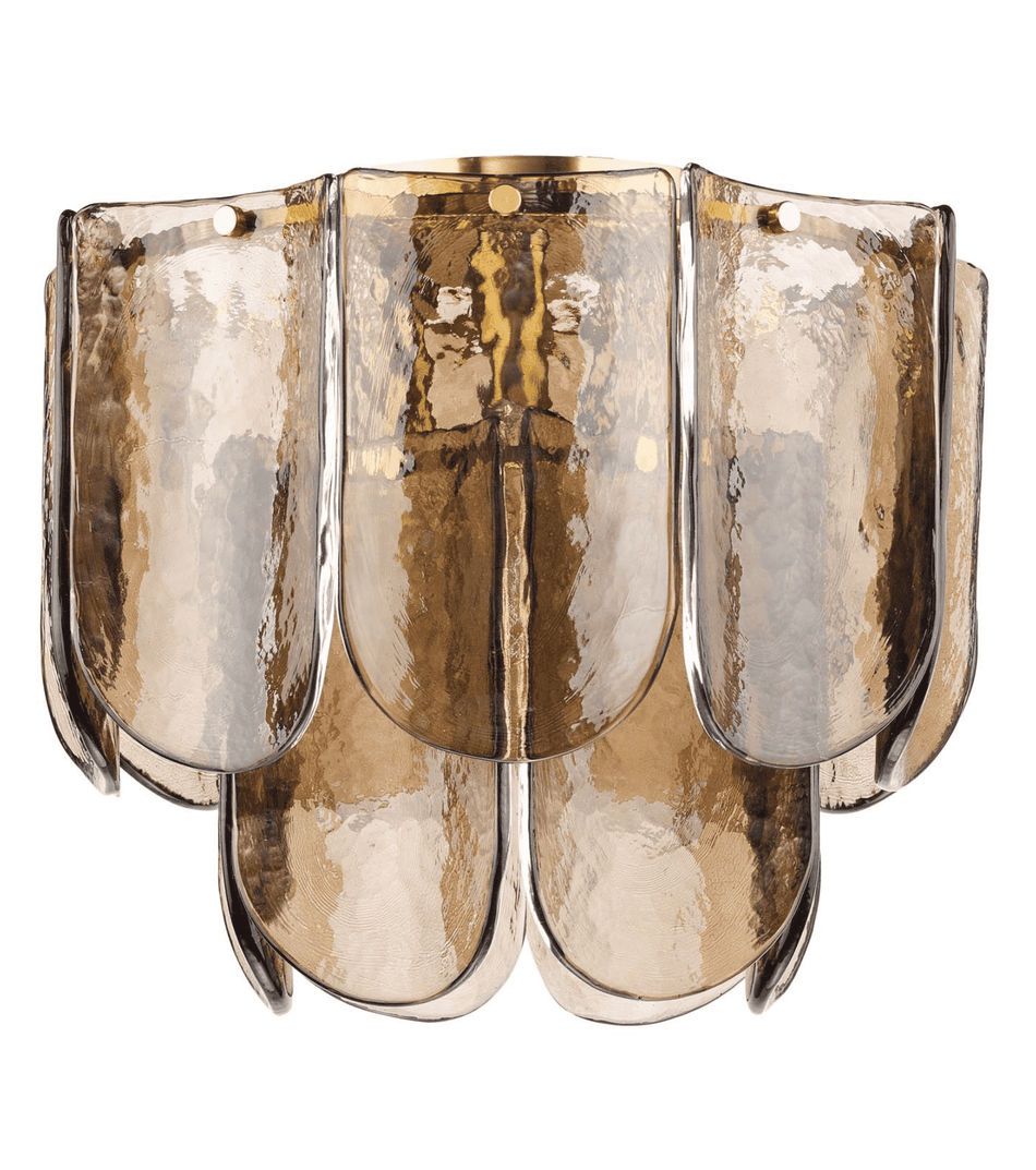 Anielle 3 Light Flush Natural Brass and Tea Smoked Glass