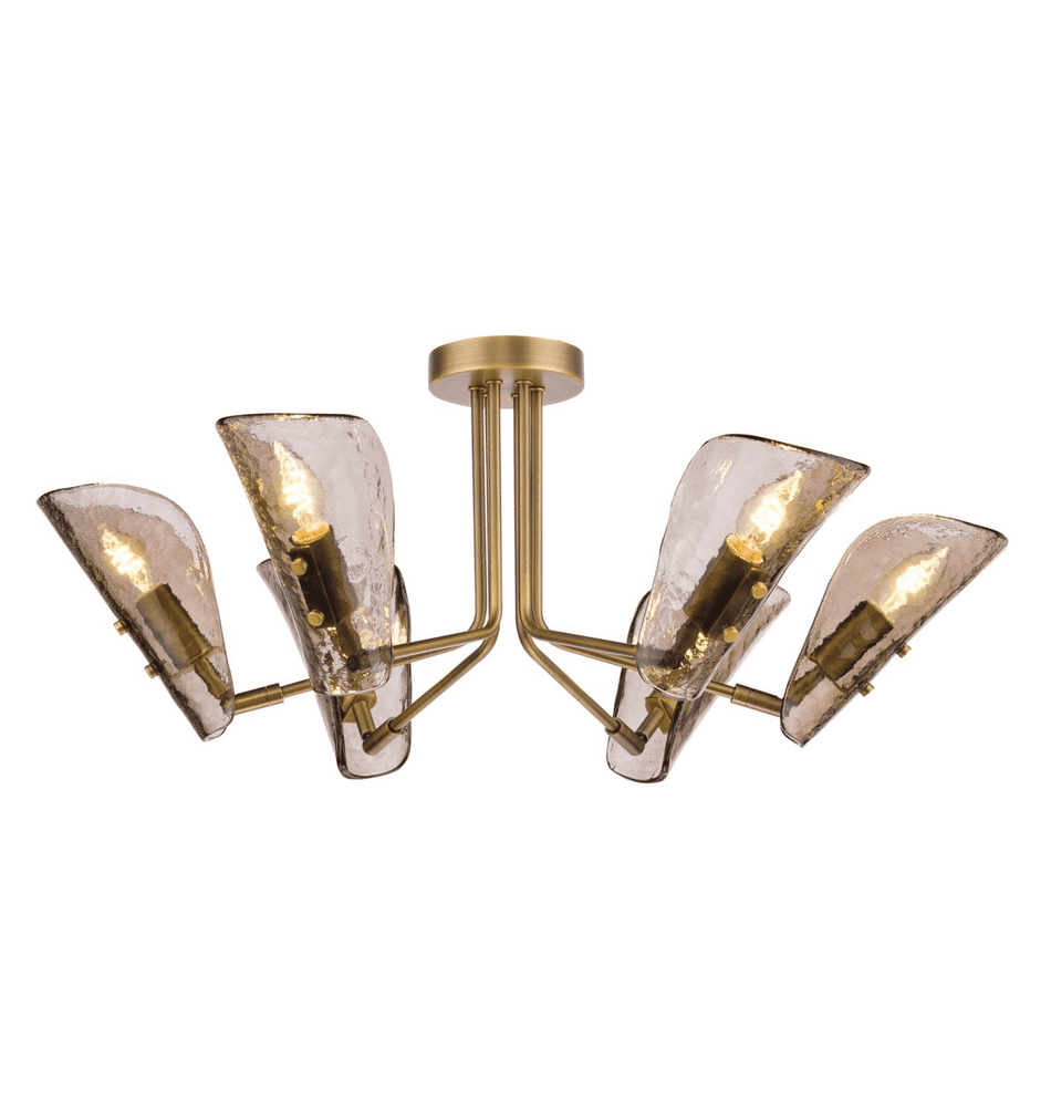 Ordelle 6 Light Adjustable Semi-Flush Antique Bronze and Tea Smoked Glass