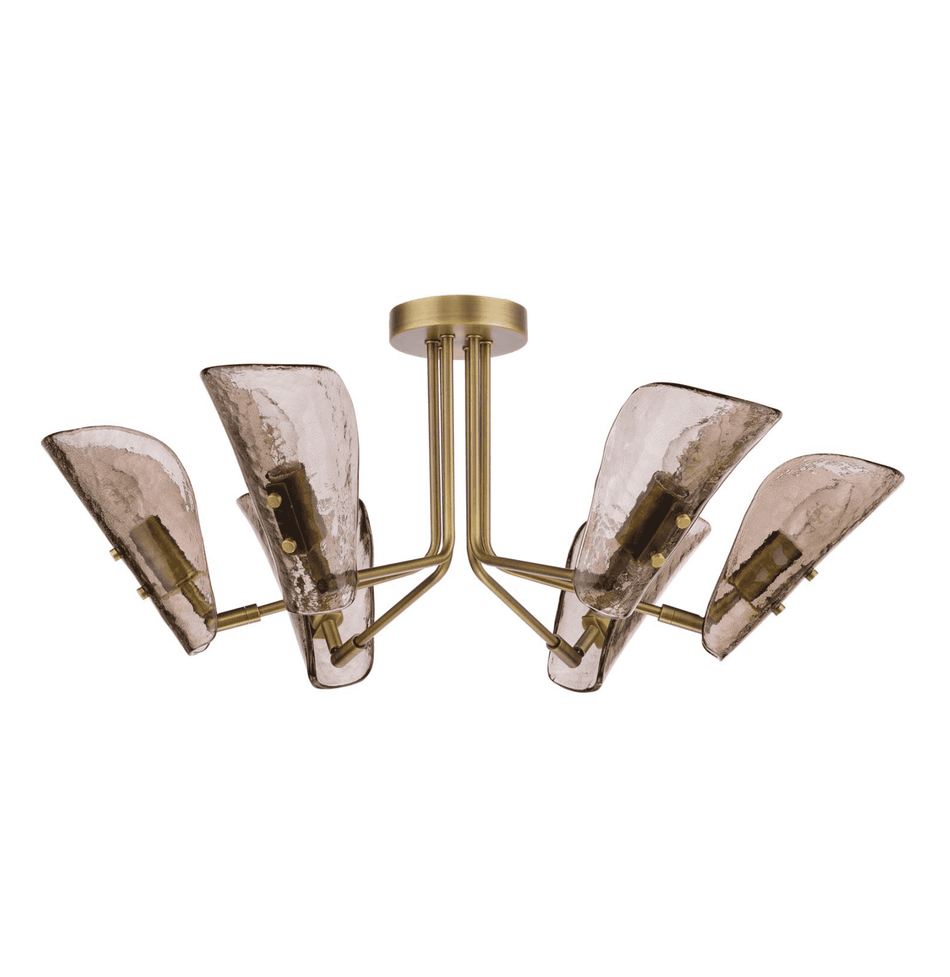 Ordelle 6 Light Adjustable Semi-Flush Antique Bronze and Tea Smoked Glass