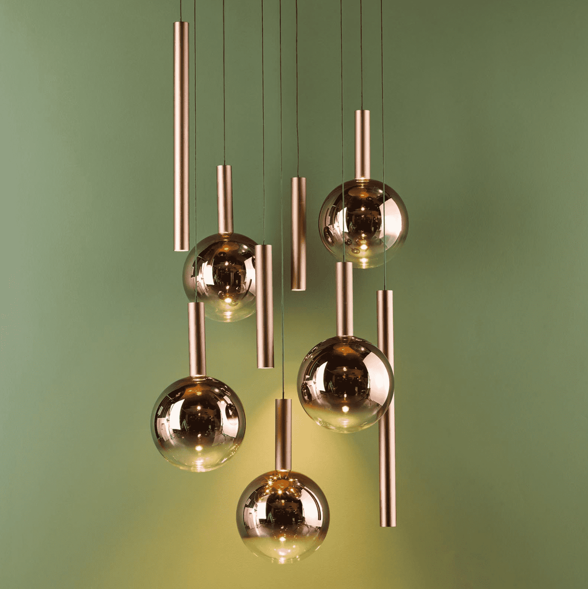 Telis 9 Light Cluster Pendant Matt Bronze and Bronze Ombre Glass LED