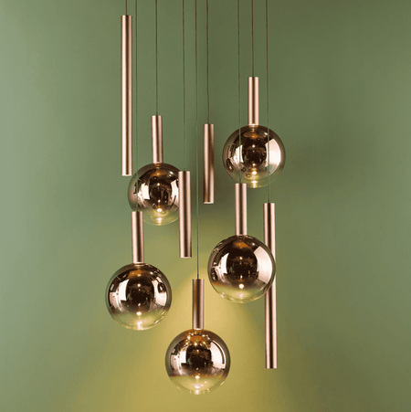 Telis 9 Light Cluster Pendant Matt Bronze and Bronze Ombre Glass LED