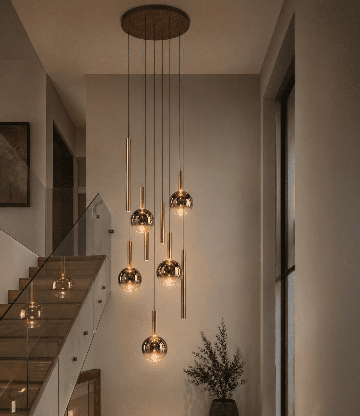 Telis 9 Light Cluster Pendant Matt Bronze and Bronze Ombre Glass LED
