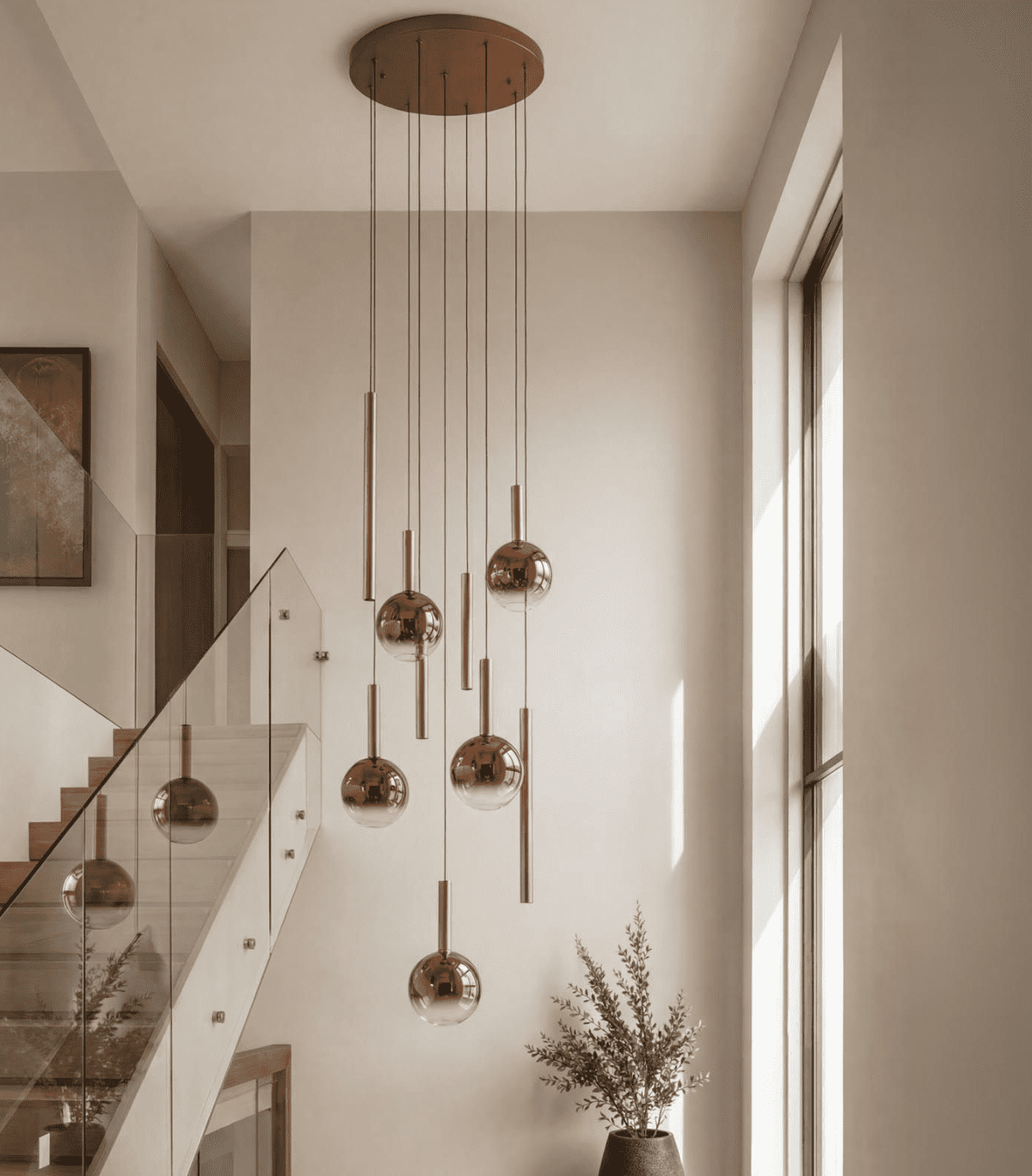 Telis 9 Light Cluster Pendant Matt Bronze and Bronze Ombre Glass LED