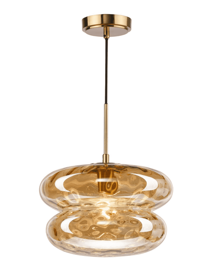 Alcella Pendant Natural Brass and Amber Dimple Glass