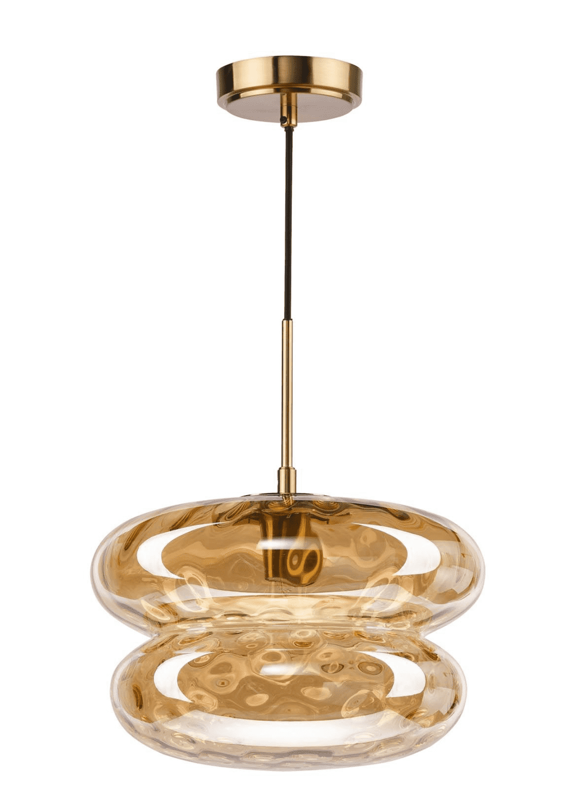 Alcella Pendant Natural Brass and Amber Dimple Glass