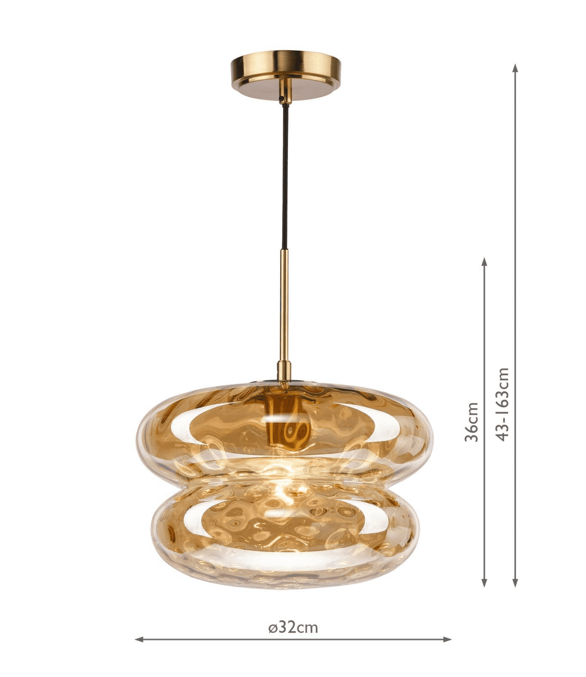Alcella Pendant Natural Brass and Amber Dimple Glass