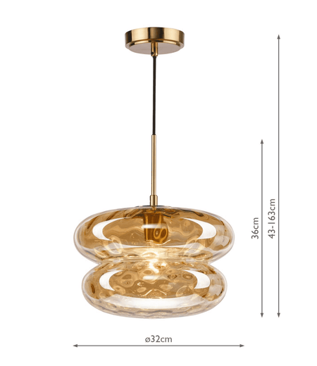 Alcella Pendant Natural Brass and Amber Dimple Glass