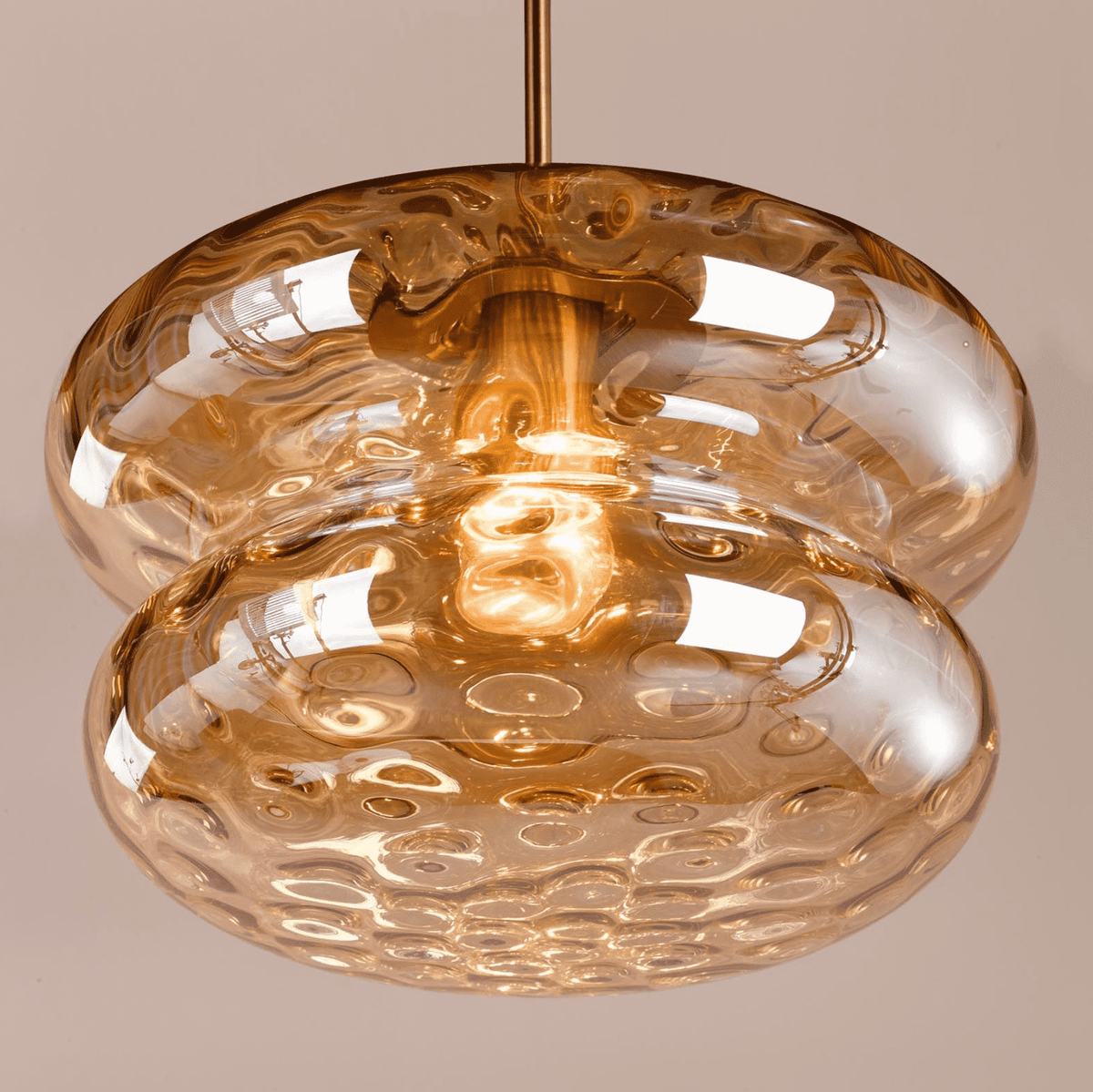 Alcella Pendant Natural Brass and Amber Dimple Glass