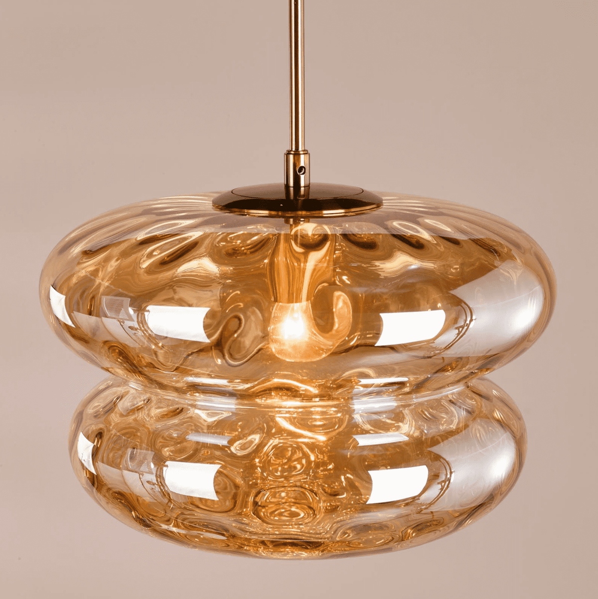 Alcella Pendant Natural Brass and Amber Dimple Glass
