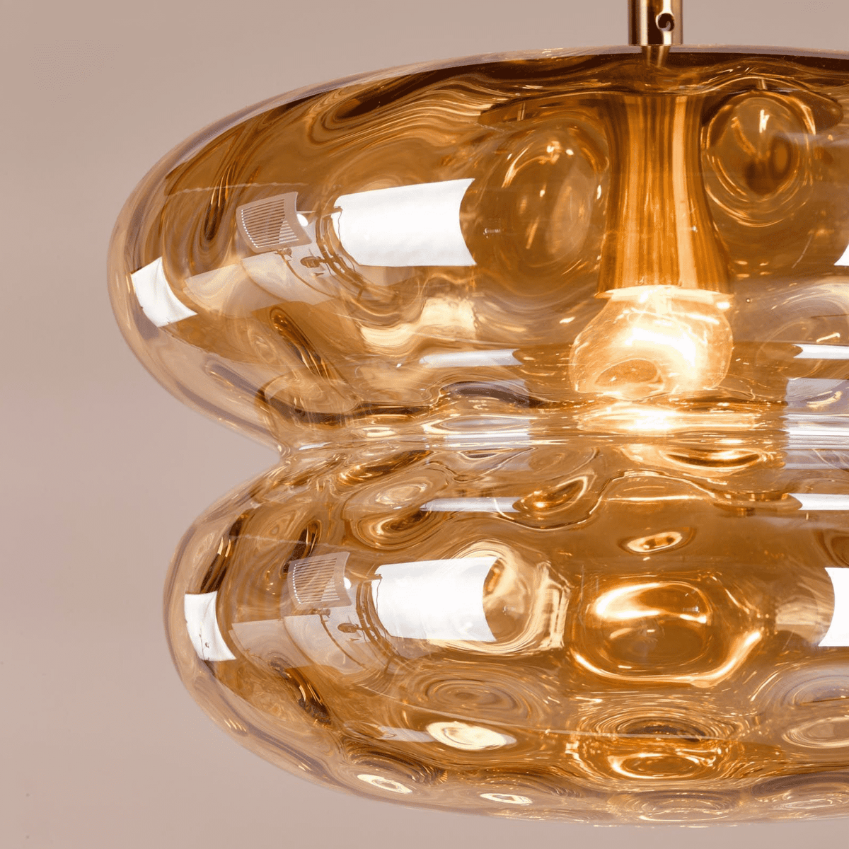 Alcella Pendant Natural Brass and Amber Dimple Glass