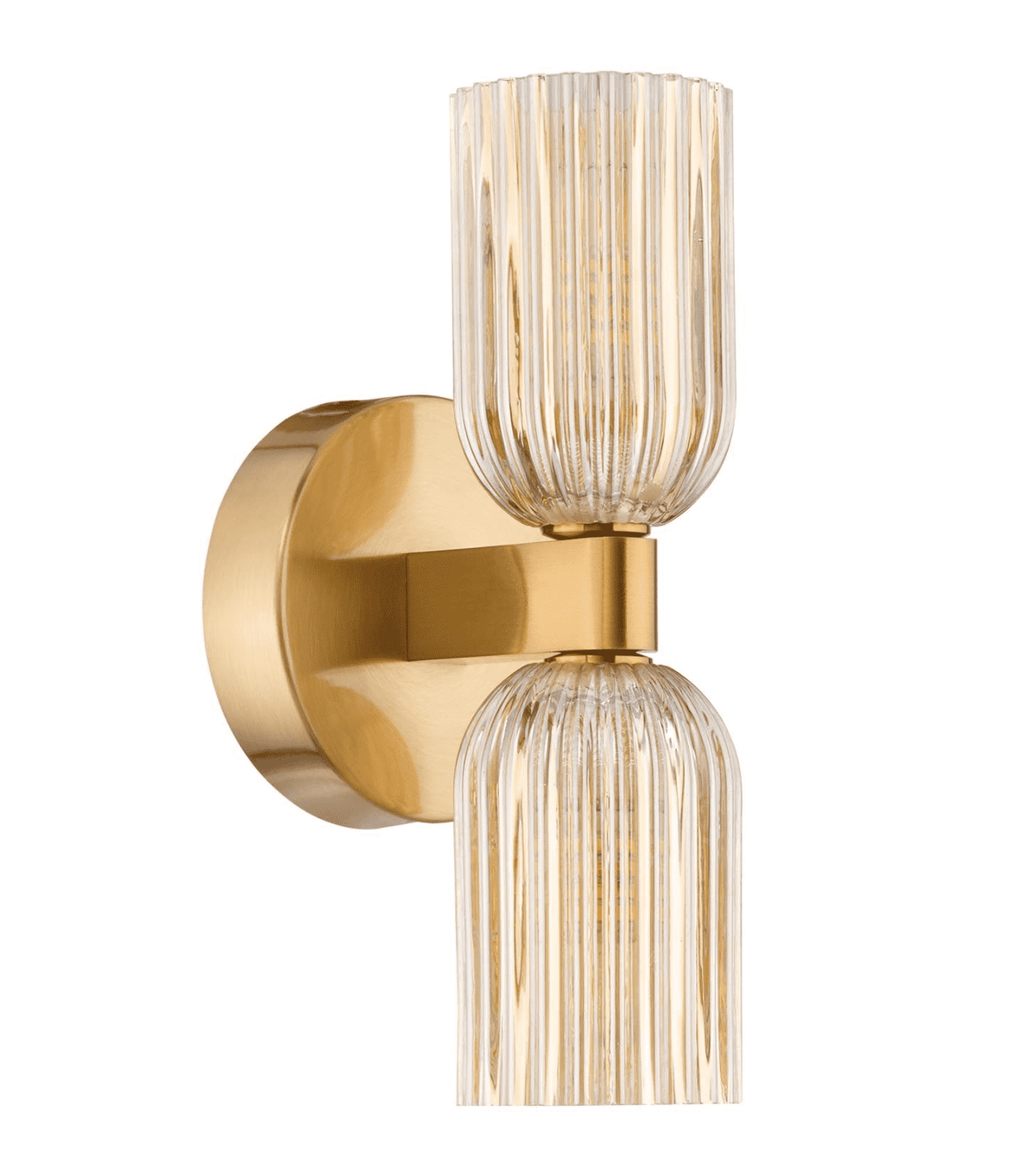 Hilaria 2 Light Bathroom Wall Light Antique Gold and Amber Ribbed Glass IP44