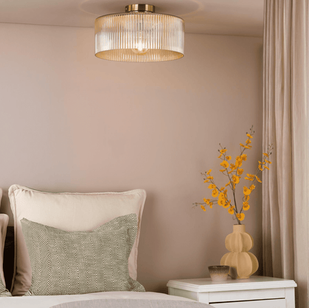 Arlo Flush Antique Bronze and Champagne Ribbed Glass