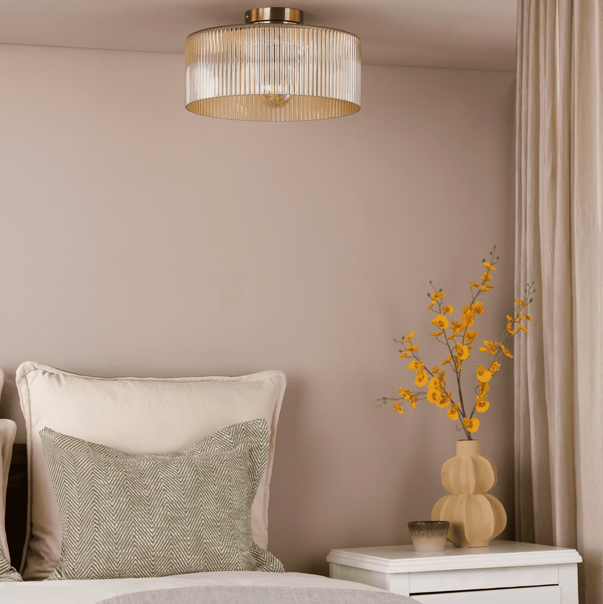 Arlo Flush Antique Bronze and Champagne Ribbed Glass