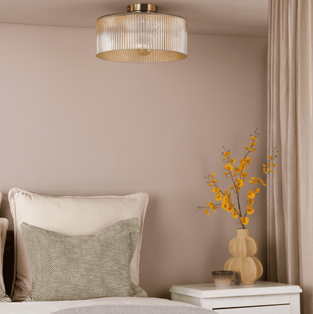 Arlo Flush Antique Bronze and Champagne Ribbed Glass