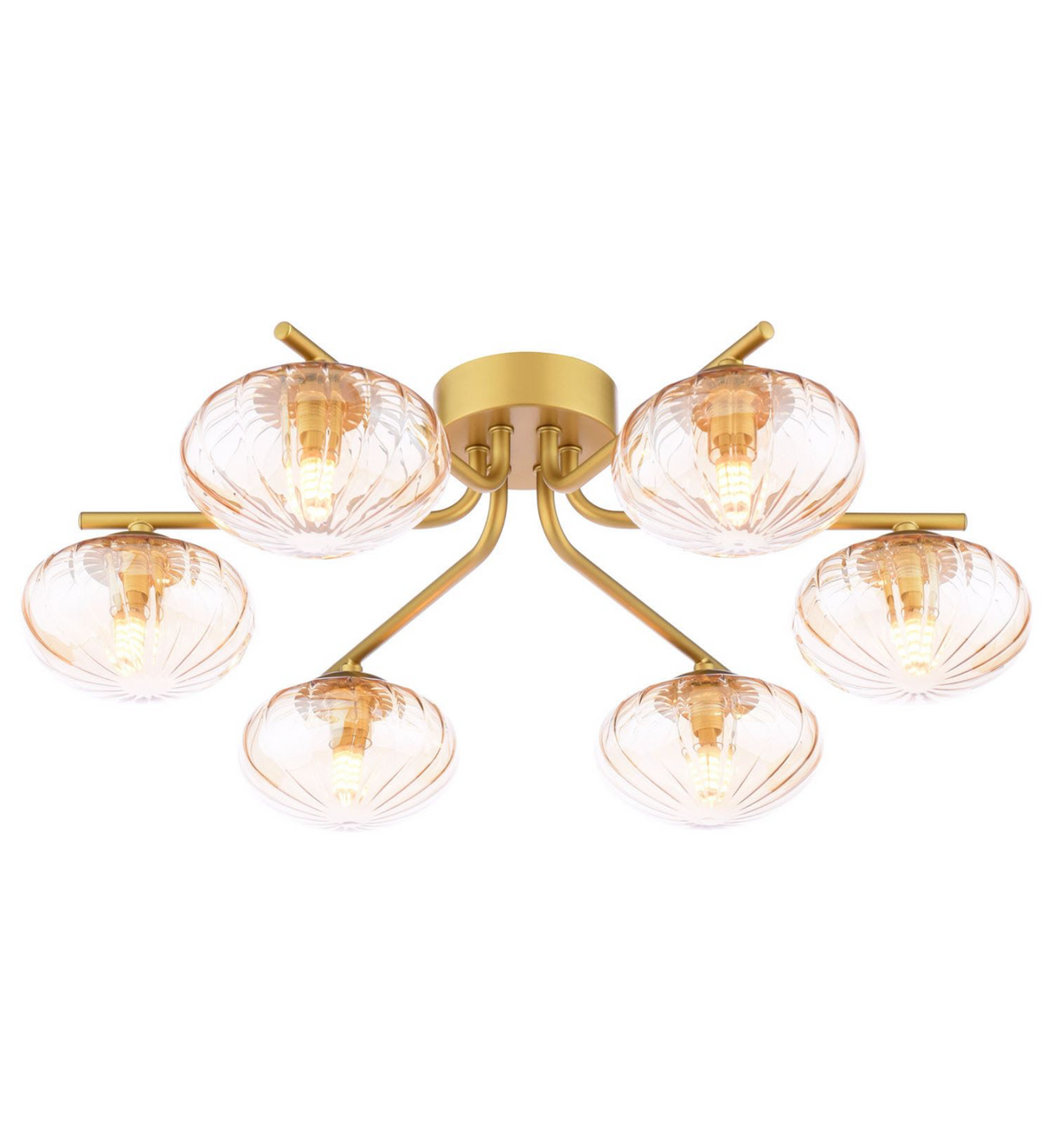 Ede 6 Light Semi-Flush Satin Gold and Amber Glass