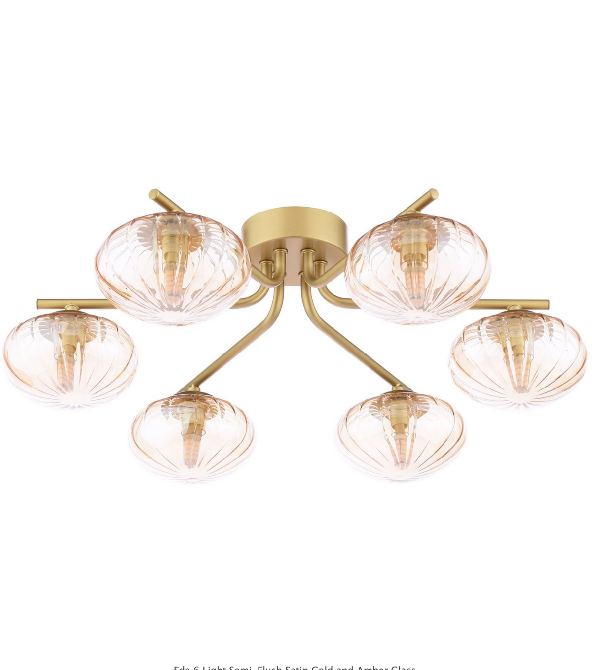 Ede 6 Light Semi-Flush Satin Gold and Amber Glass