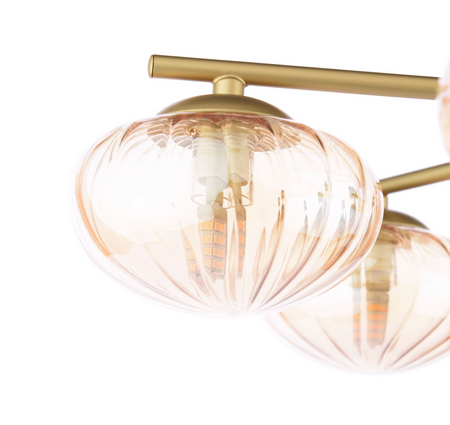 Ede 6 Light Semi-Flush Satin Gold and Amber Glass