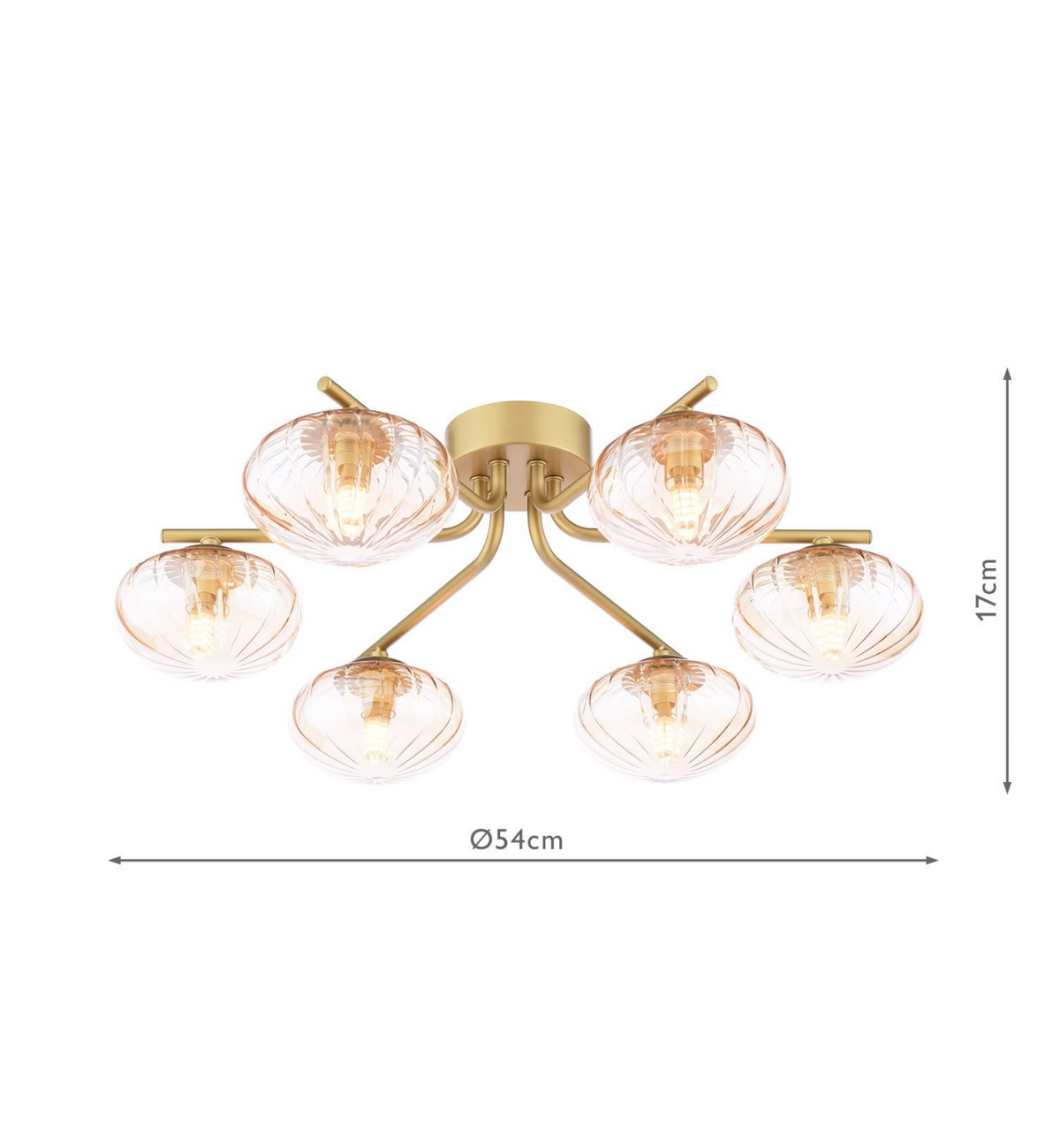 Ede 6 Light Semi-Flush Satin Gold and Amber Glass