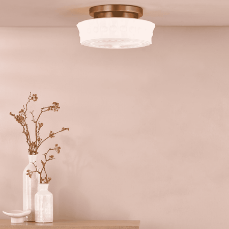 Neema 2 Light Flush Opal Glass and Antique Bronze
