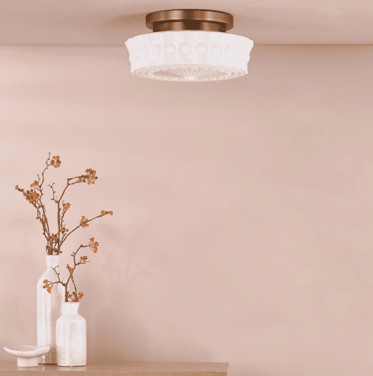 Neema 2 Light Flush Opal Glass and Antique Bronze