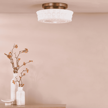 Neema 2 Light Flush Opal Glass and Antique Bronze