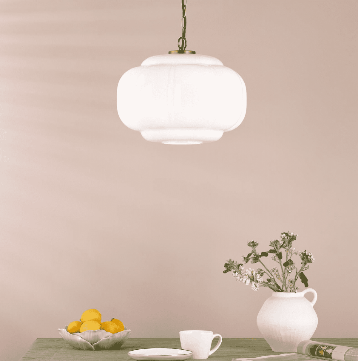 Sumitra Large Pendant Antique Bronze and Opal Glass