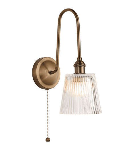 Hadano Tall Wall Light Antique Bronze with Clear Ribbed Glass Shaded