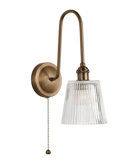 Hadano Tall Wall Light Antique Bronze with Clear Ribbed Glass Shaded