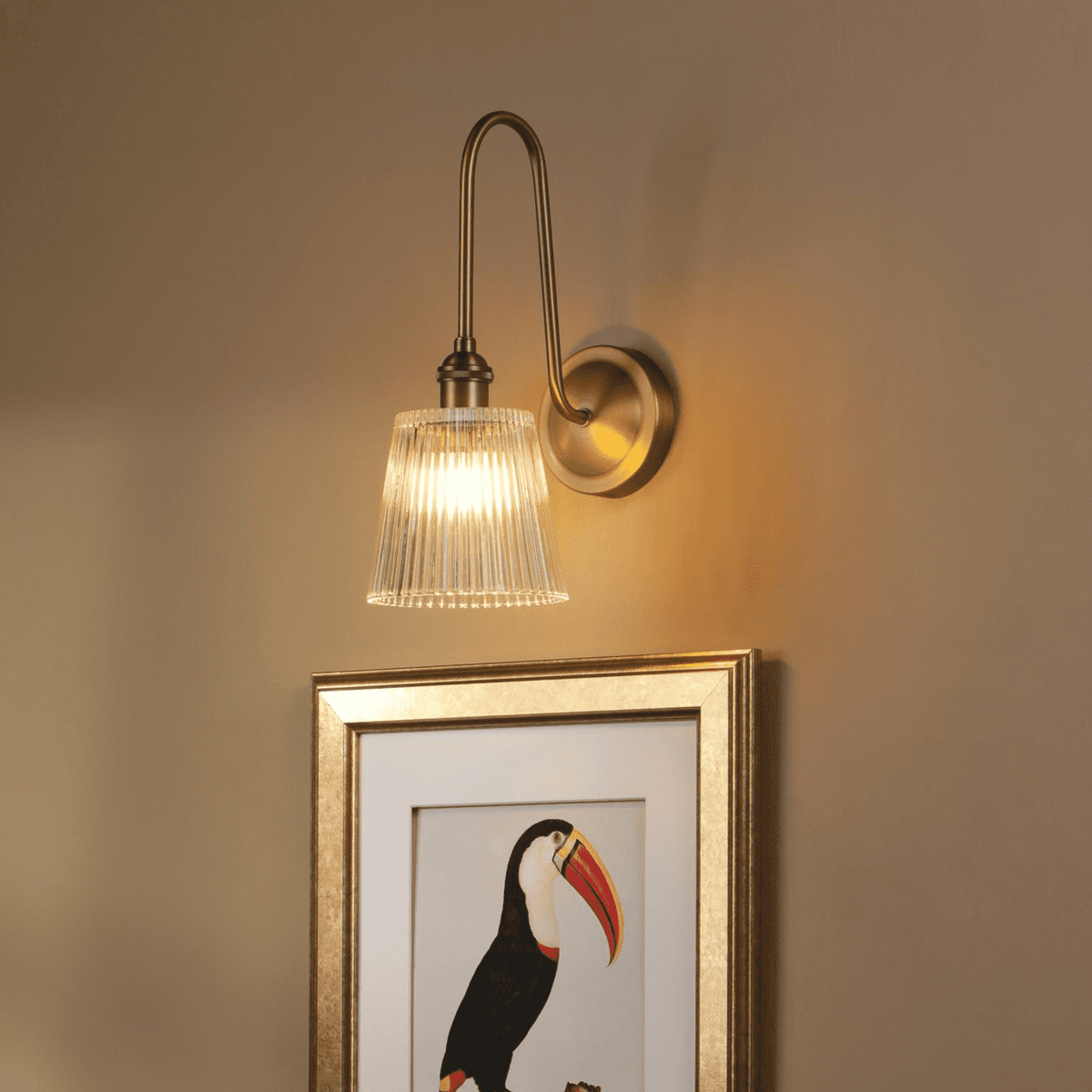 Hadano Tall Wall Light Antique Bronze with Clear Ribbed Glass Shaded