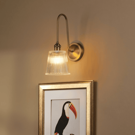 Hadano Tall Wall Light Antique Bronze with Clear Ribbed Glass Shaded