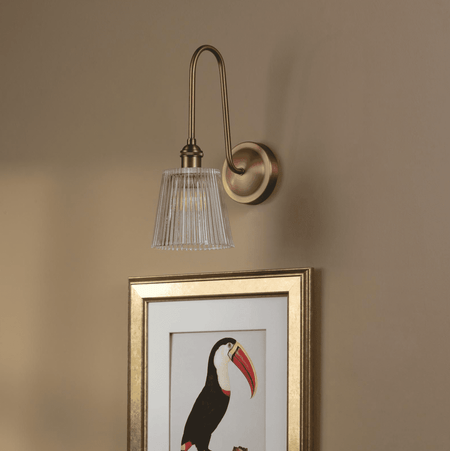 Hadano Tall Wall Light Antique Bronze with Clear Ribbed Glass Shaded