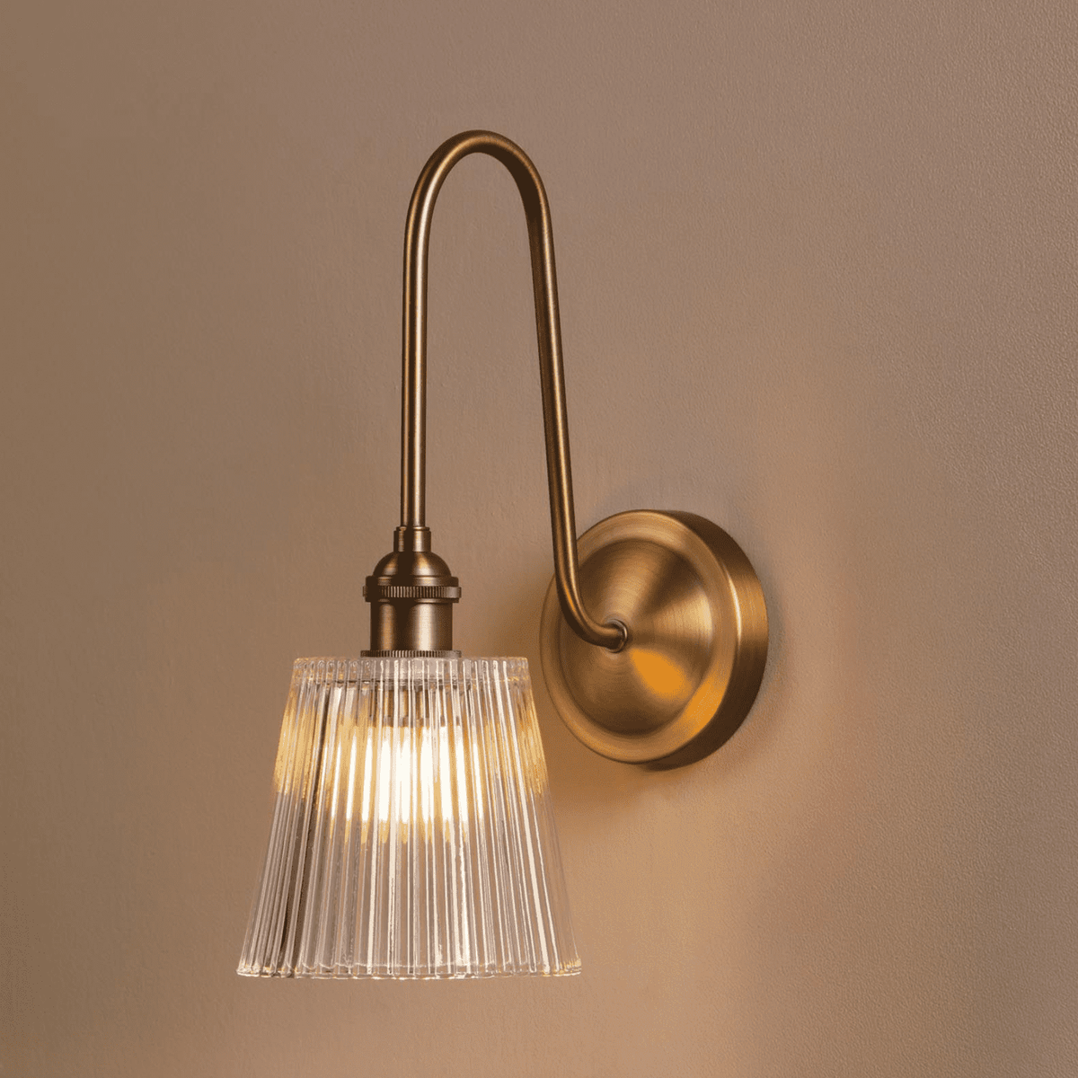 Hadano Tall Wall Light Antique Bronze with Clear Ribbed Glass Shaded