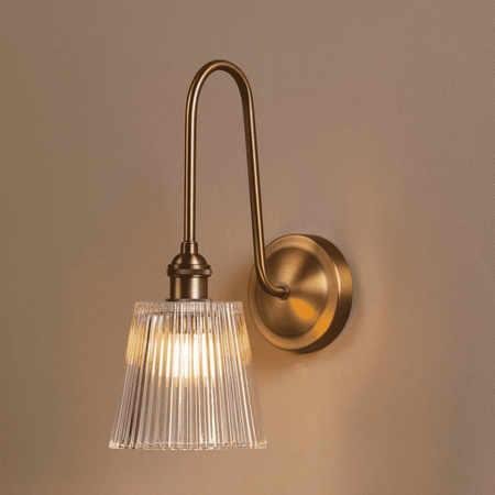 Hadano Tall Wall Light Antique Bronze with Clear Ribbed Glass Shaded