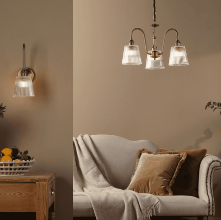 Hadano Tall Wall Light Antique Bronze with Clear Ribbed Glass Shaded