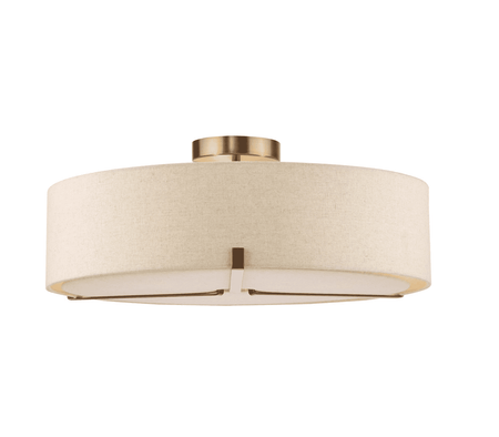 Santino 3 Light Semi-Flush Antique Bronze With Natural Linen Shade