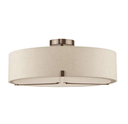 Santino 3 Light Semi-Flush Antique Bronze With Natural Linen Shade