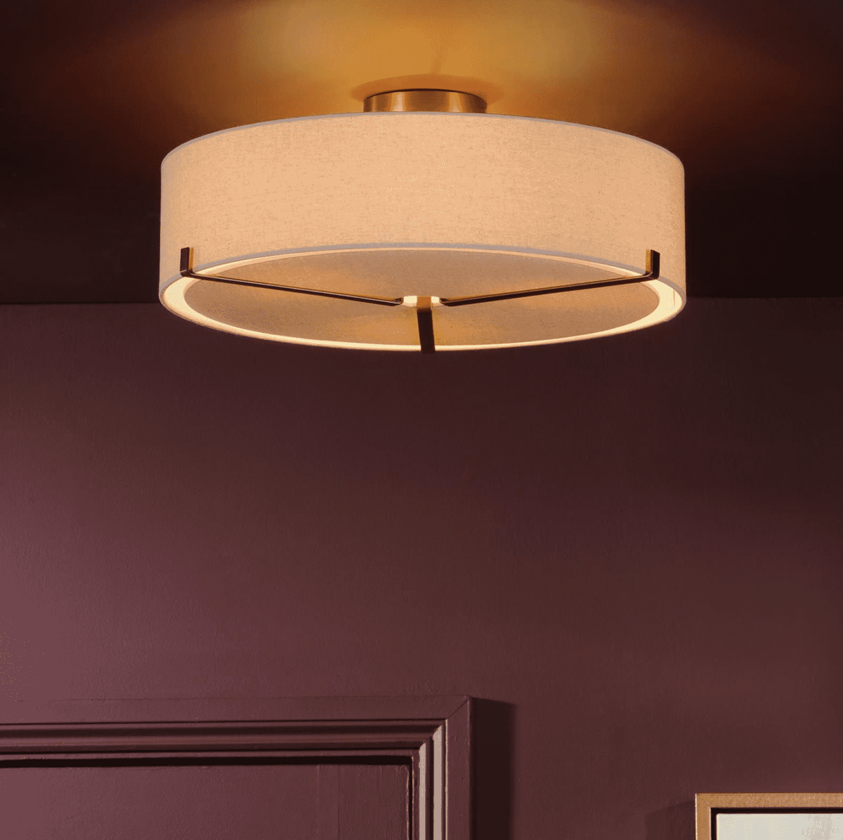 Santino 3 Light Semi-Flush Antique Bronze With Natural Linen Shade