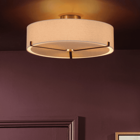 Santino 3 Light Semi-Flush Antique Bronze With Natural Linen Shade