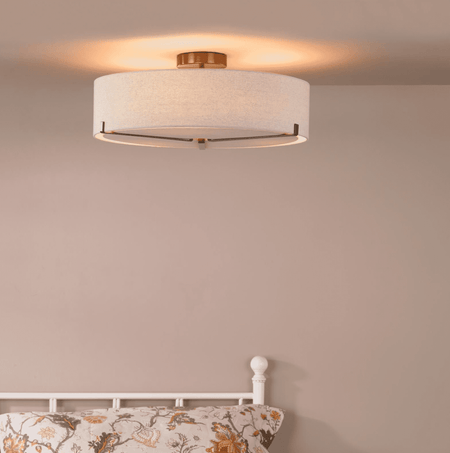 Santino 3 Light Semi-Flush Antique Bronze With Natural Linen Shade