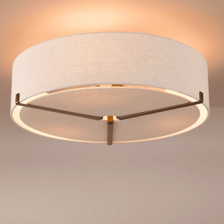 Santino 3 Light Semi-Flush Antique Bronze With Natural Linen Shade