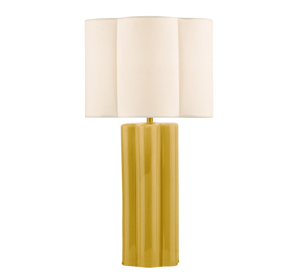 Fiyan Table Lamp Yellow Ceramic and Antique Brass With Scallop LInen Shade