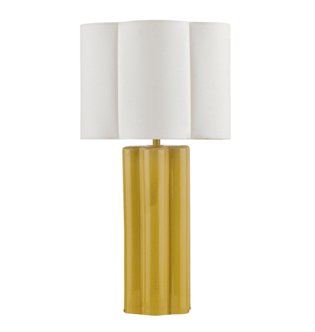 Fiyan Table Lamp Yellow Ceramic and Antique Brass With Scallop LInen Shade