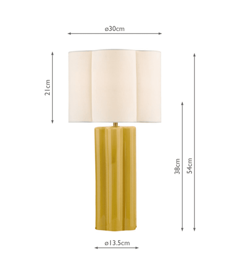 Fiyan Table Lamp Yellow Ceramic and Antique Brass With Scallop LInen Shade